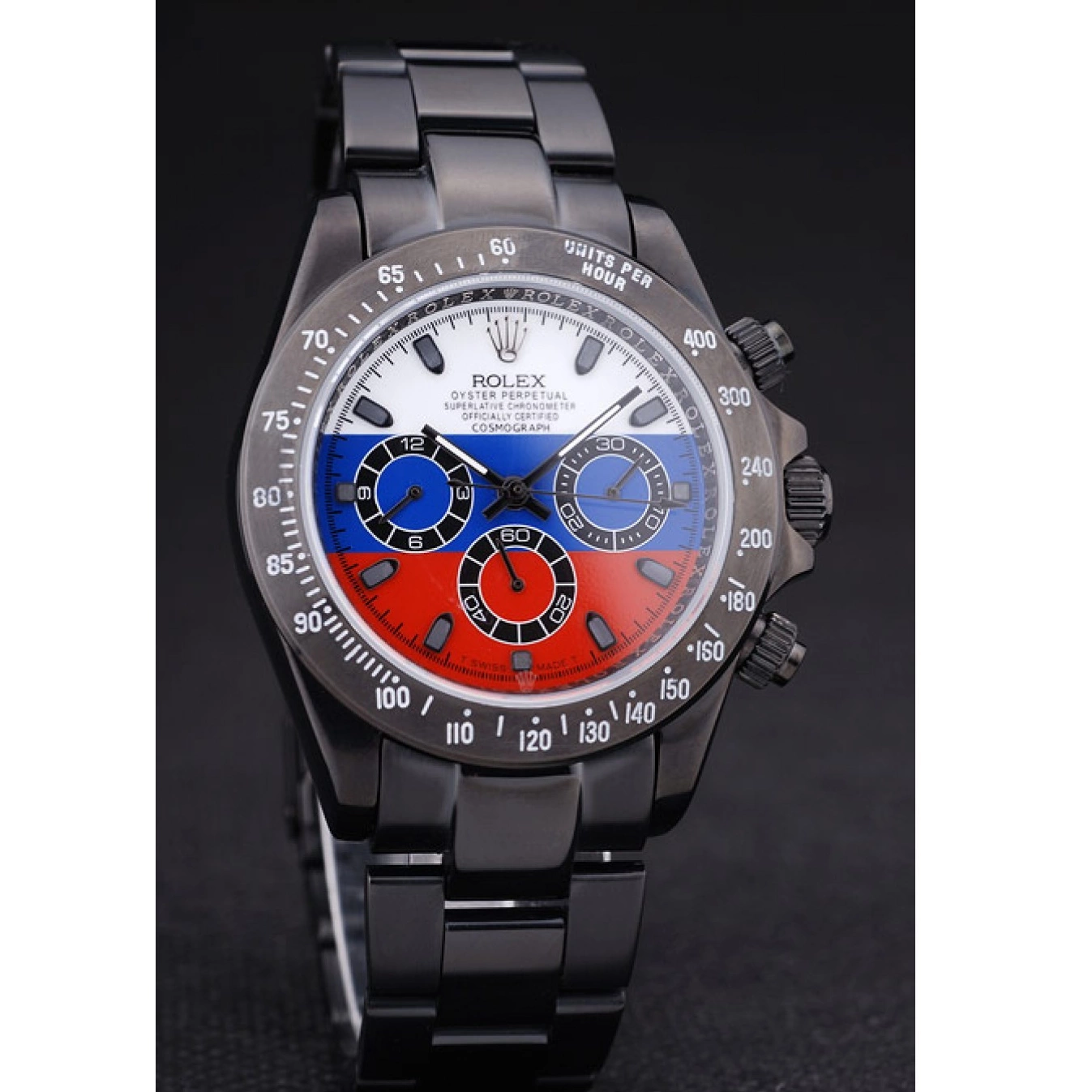 Rolex aaa copy Flag Bracelet Black Russian Cosmograph Daytona Dial Rolex 7472 0528